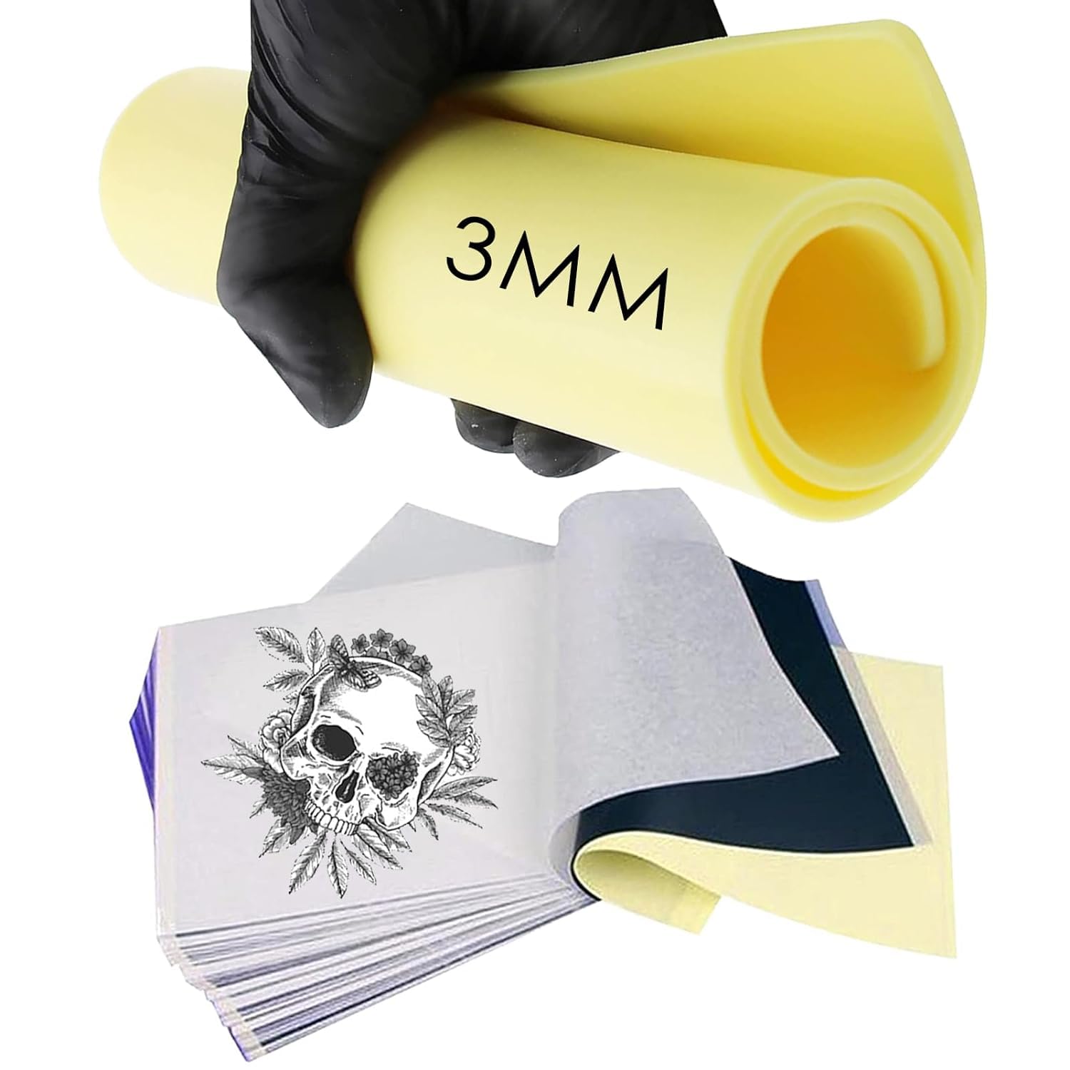 Unihuby 23pcs A4 Tattoo Practice Skin Kit - 3PCS Fake Skin 3mm Tattoos Skins 20x30cm with 20PCS Transfer Paper Tattoo Stencil Tracing Paper Kit for Beginners & Artists — image 1