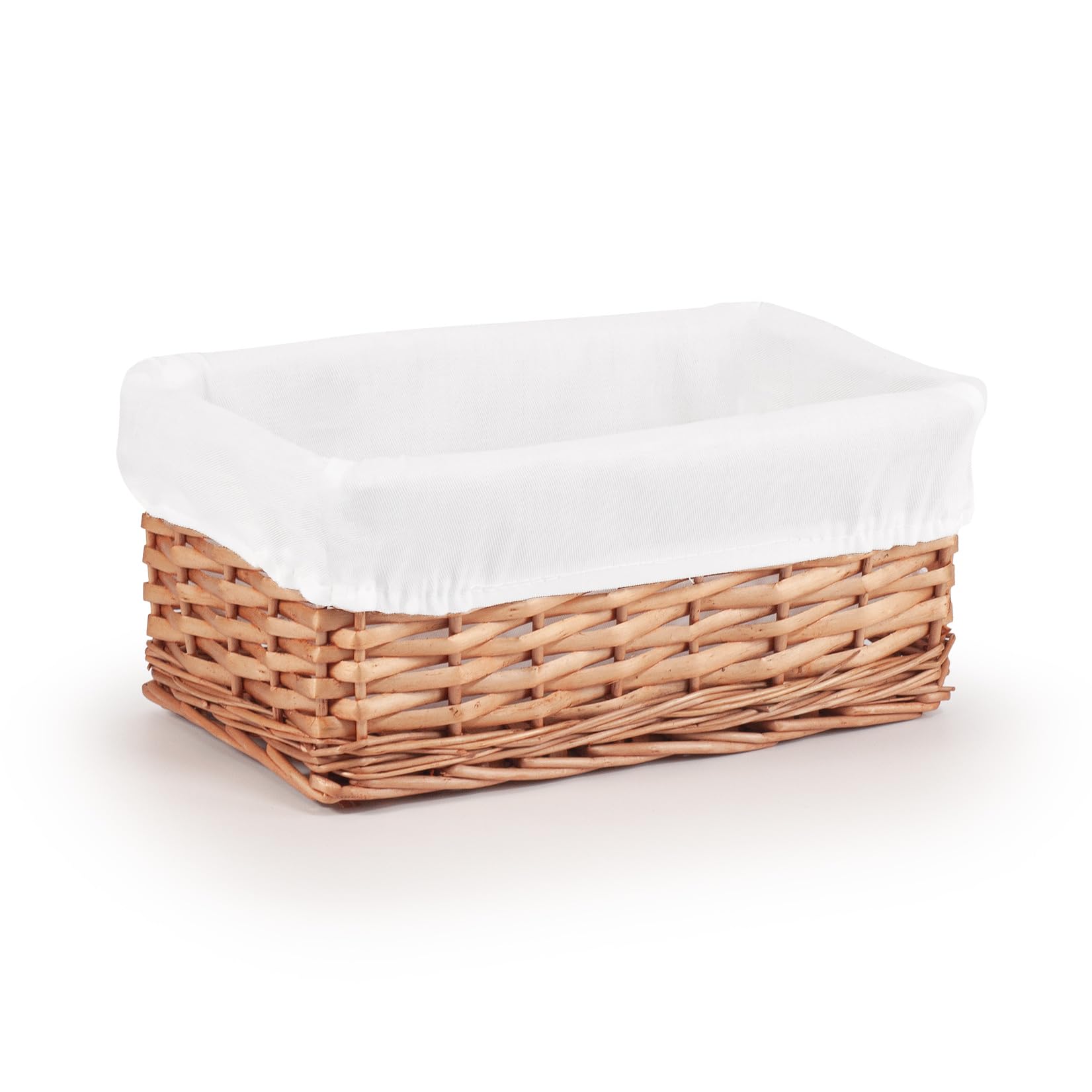 Woodluv Brown Wicker Storage Basket W/Off White Cloth Lining Xmas Hamper - Small