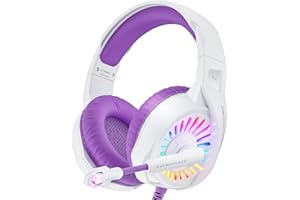 ZIUMIER Purple Gaming Headset with Microphone, Compatible with PS4 PS5 Xbox One PC Laptop, Over-Ear Headphones with LED RGB Light, Noise Canceling Mic, Stereo Surround Sound (Purple)