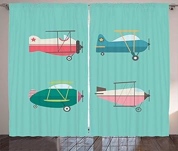 Amazon Com Lunarable Vintage Airplane Curtains Cartoon Hand