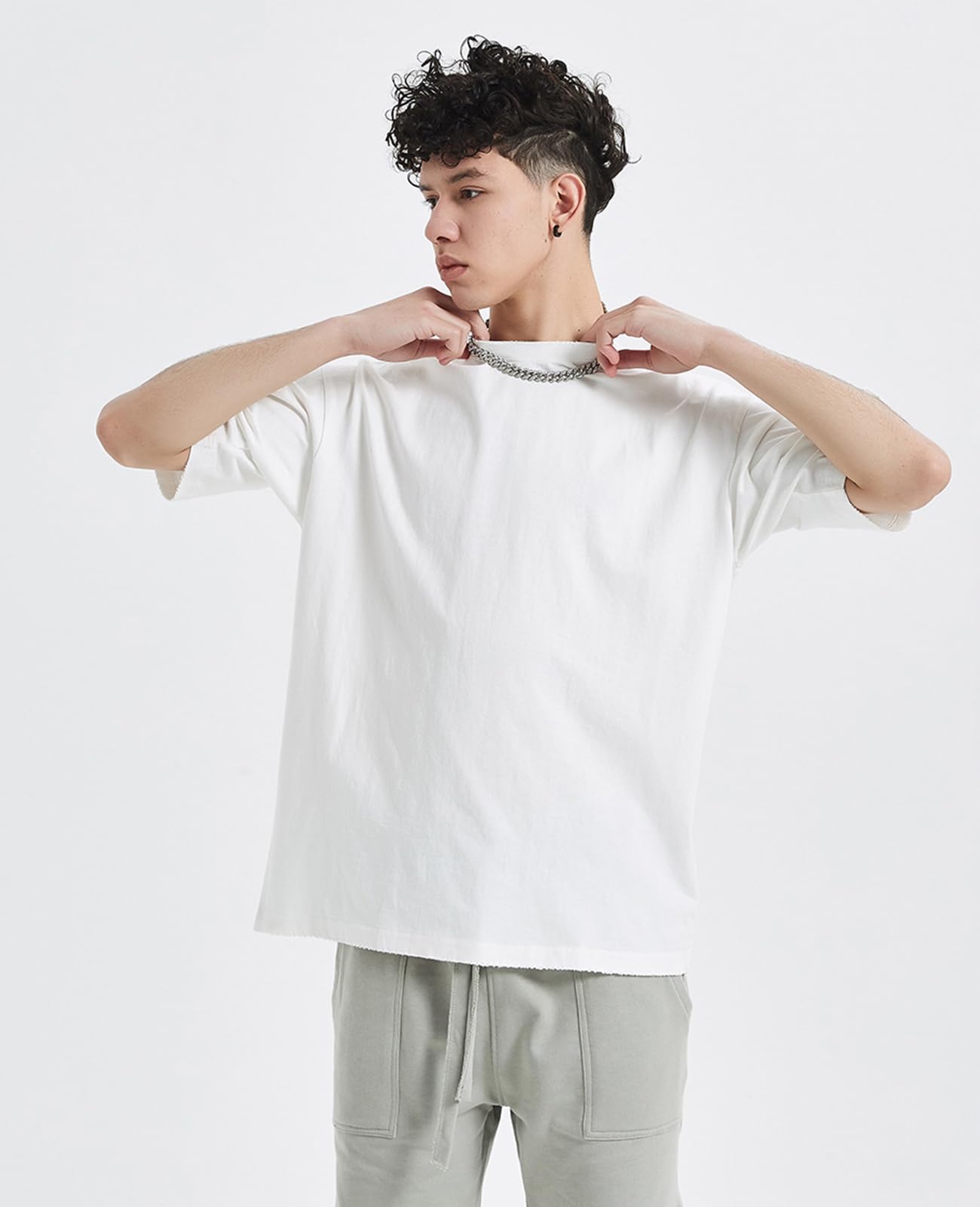 Mens Oversized T-Shirts Fashion Loose Fit Crewneck Tshirt Streetwear Heavyweight Short Sleeve Tee Shirt Gym Workout Tops