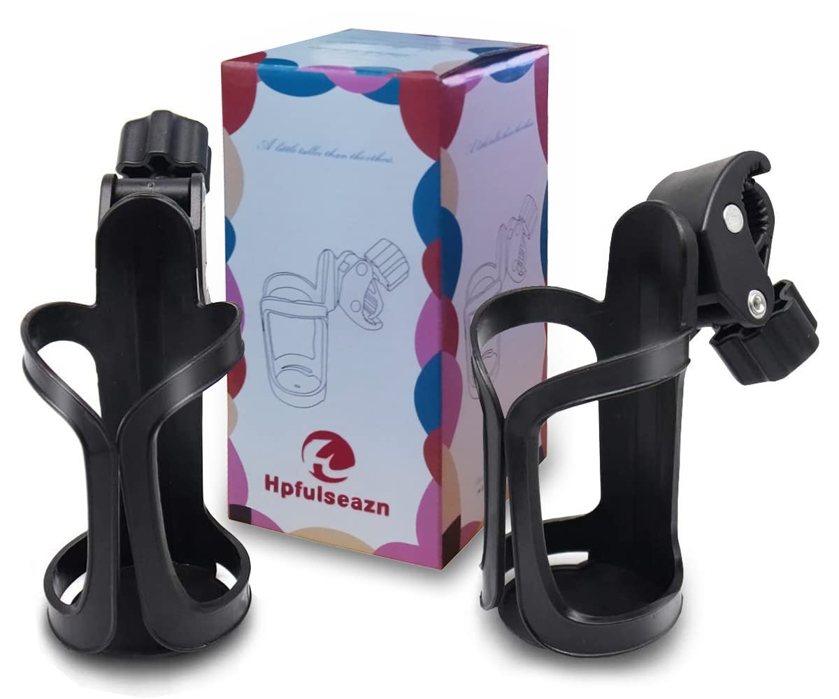 2 Pack Universal Stroller Cup Holder, Bike Water Bottle Holder, Drinks Holder for Bicycle, Stroller, Walker, Wheelchair, Scooter, Trolley, Motorcycle(Black)