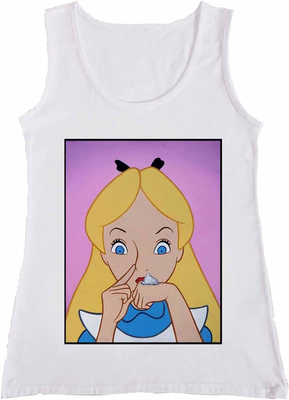 NisabellaLTD Alice Wonderland Heroin Cocain Funny Drug Women Ladies Vest Tank Top T Shirt