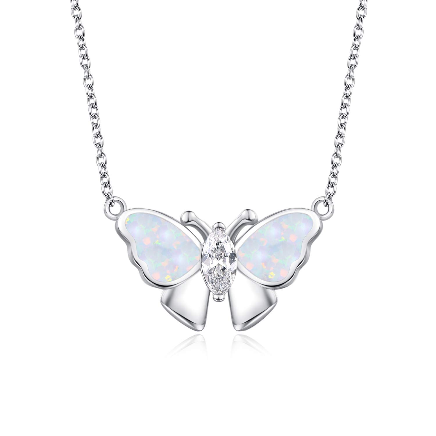 KINGWHYTE 925 Sterling Sliver Cute Animal Flamingo/Butterfly/Sloth Opal Jewellery Butterfly Gifts Birthday Gifts for Women Girls