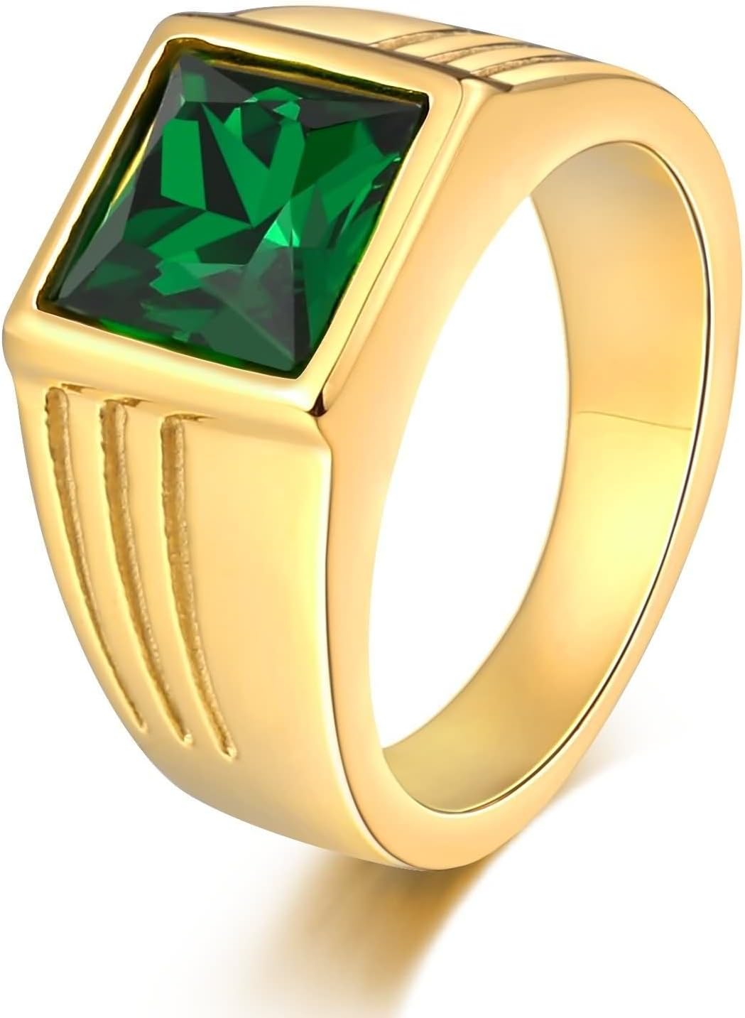 Coniea Men Ring Marriage Gold Red Signet Rings Punk Bands Square Cubic Zirconia 10MM