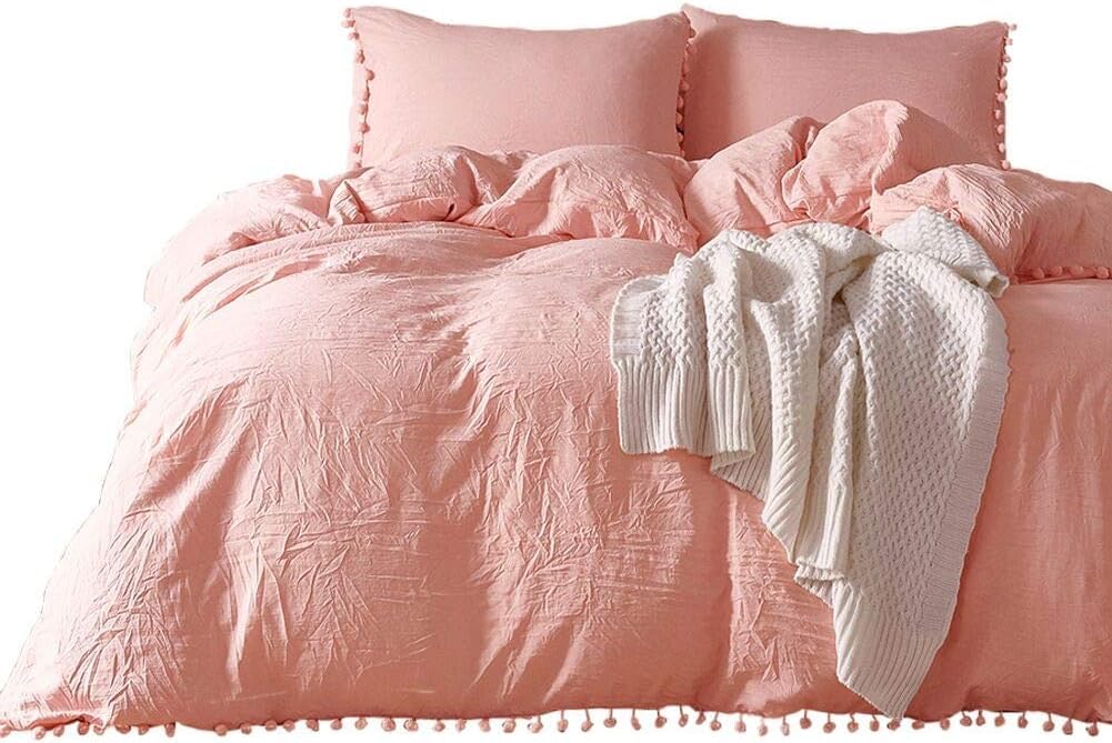 TCXZTYJH Girls Duvet Cover Set Single Bed with Pom Pom Fringe Design,100% Super Soft Microfiber - 2 Piece Bedding Set (1 Duvet Cover + 1 Pillow Case) with Zipper Closure Ties