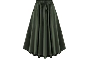 Ecolala Girls Maxi Skirt Elastic High Waist Flowy A-Line Pleated Long Skirt with Fixed Tie and Pocket