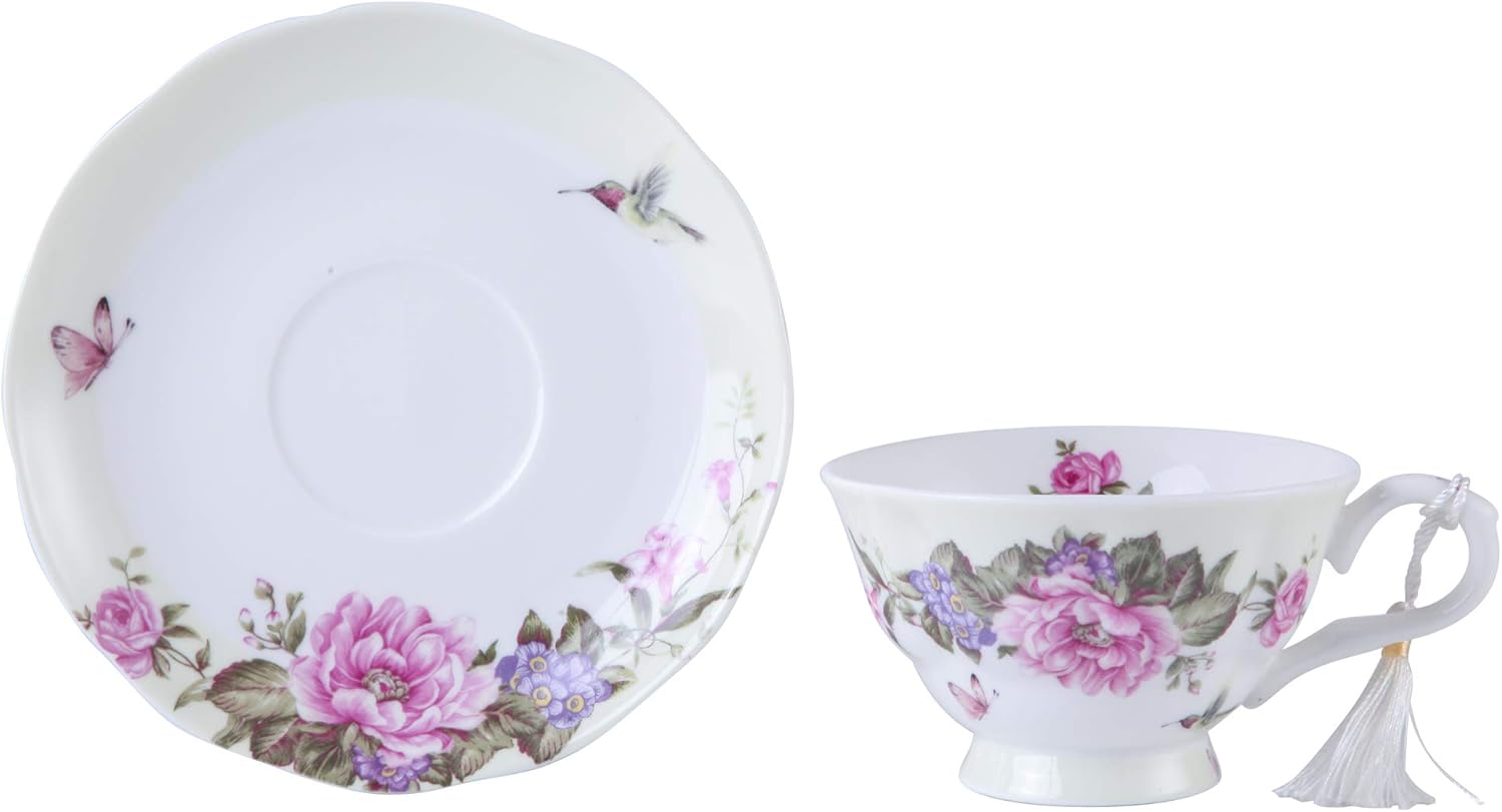 Tea Cup and Saucer Set 4 Coffee Cups Gifts for Women Expresso Coffee Cup Afternoon Tea Set New Bone China Vintage Flora Rose Gift for Her for Home Restaurants and Tea House (1 set of 4) - Image 3