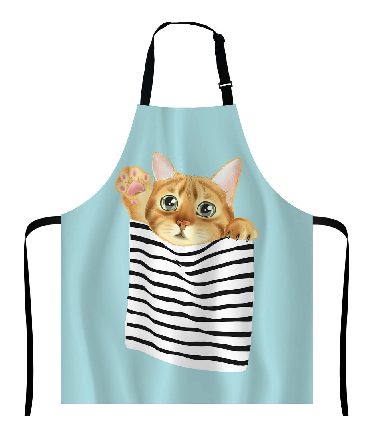 Wasach Animal Cat Apron, Funny Cat in Stripe Pocket,Adjustable Neck Bib for Men Women,Suitable for Kitchen Cooking Waitress Chef — image 1