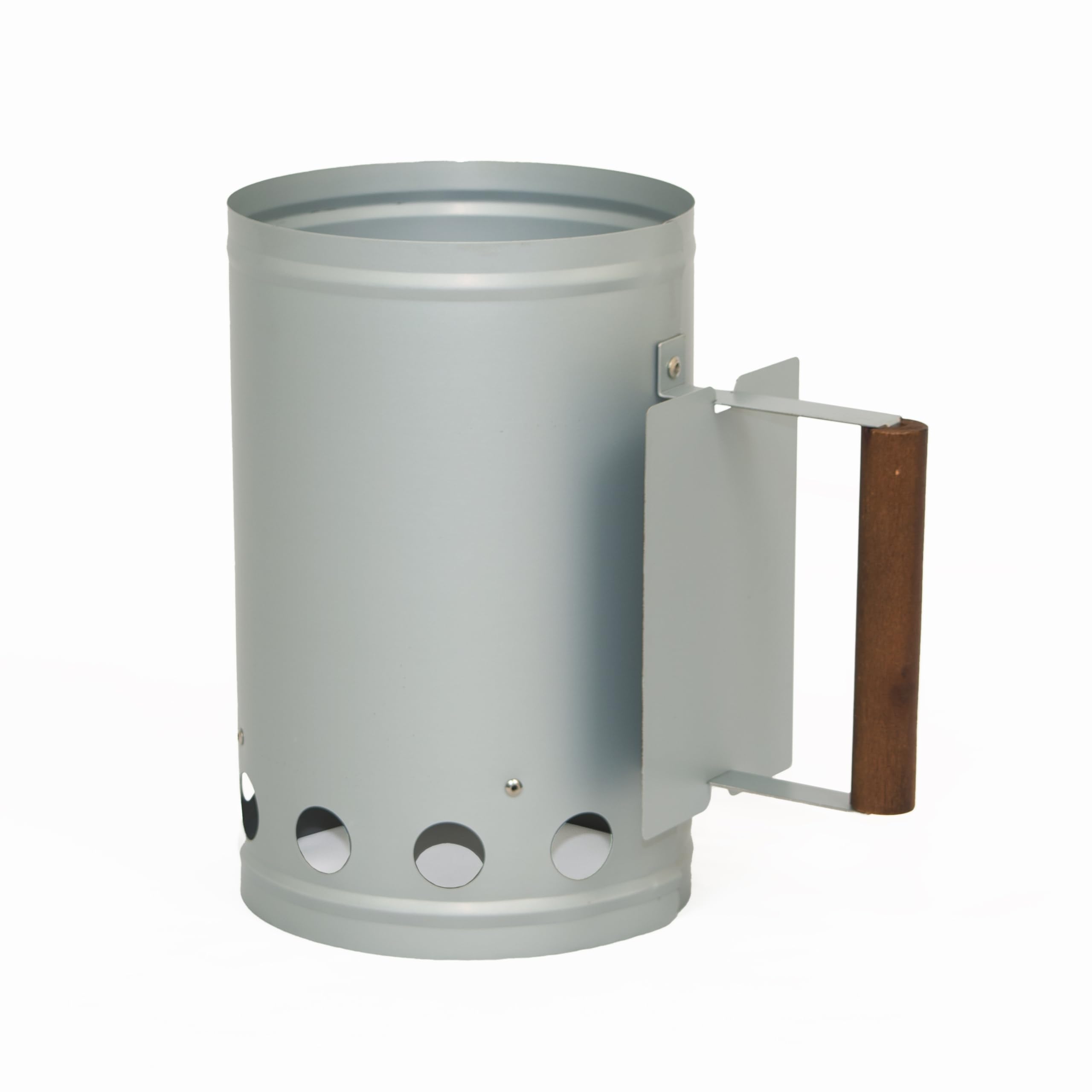 Rammento 27cm Extra Large Silver Charcoal Burner with Wooden Handle | Durable Fire & BBQ Chimney Starter for Fast & Even Charcoal Ignition | Firelighter for Grills, Firepits & Outdoor BBQ Cooking