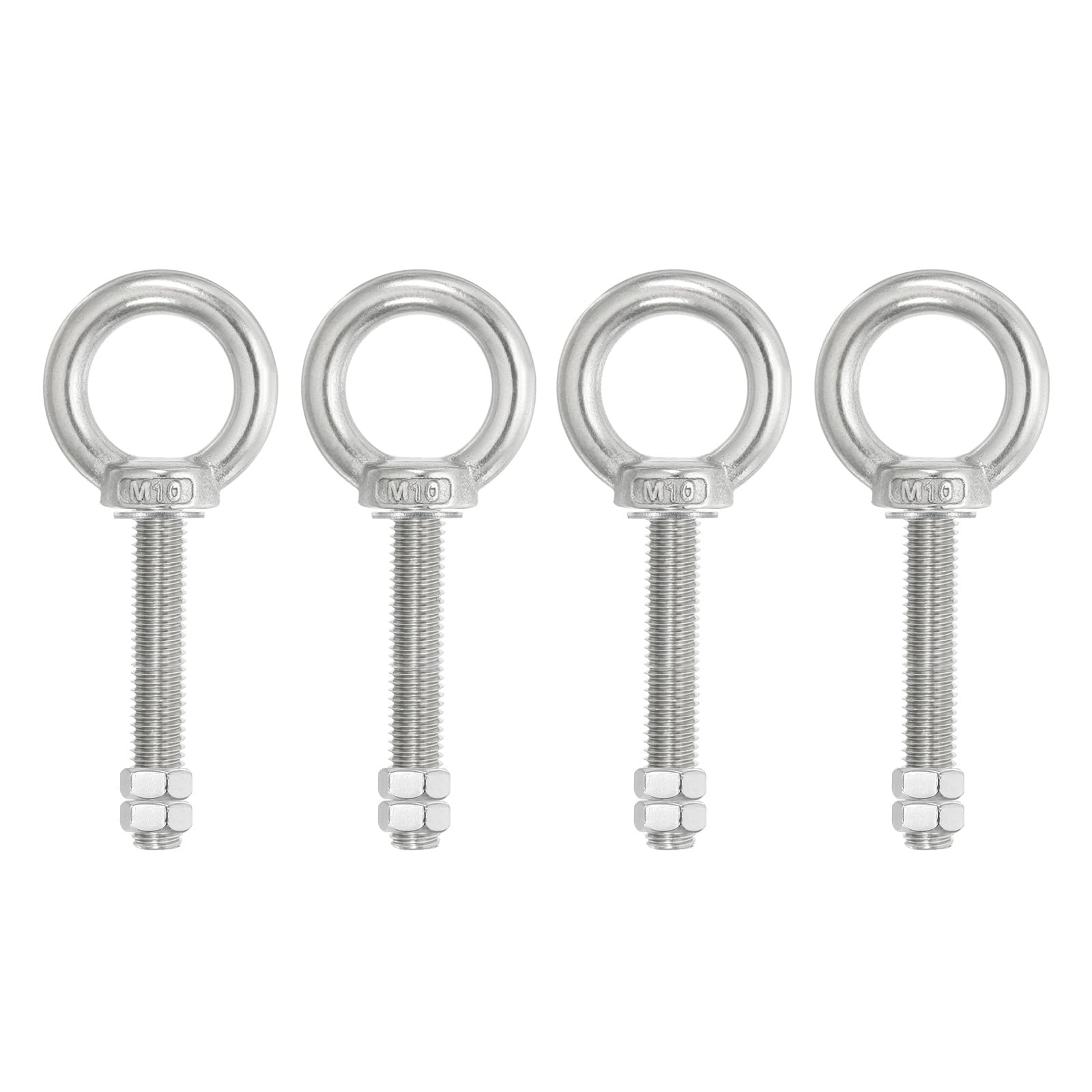 PATIKIL Lifting Shoulder Eye Bolts, 4 Pack M10x70 Screw Bolt 304 Stainless Steel Eye Bolts Threaded Screw Eyebolt Shoulder Ring with Double Nuts Fixed for Lifting Hanging