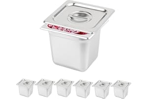 Restlrious Hotel Pan 1/6 Size Stainless Steel Steam Table Pan with Lid, 6" Deep Chafer Food Pan, Pack of 6 Stackable Anti-Jam Steam Pan for Hotel, Restaurant Supplies, Party, Buffet & Event Catering