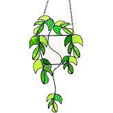 Monstera Stained Glass Window Hanging Green Plant Suncatcher, Handcrafted Real Stained Glass Sun Catcher Window Wall Decor for Home Indoor Outdoor, Plant Lover Gifts