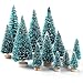 KUUQA 36Pcs Mini Sisal Snow Frost Christmas Trees Bottle Brush Trees Plastic Winter Snow Ornaments Tabletop Trees with Merry Christmas Letters for Xmas Party Diorama Models Small Size Trees