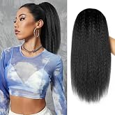 MODSIGHT Yaki Straight Ponytail Extension for Black Women, 14 Inch Black Fluffy Thick Synthetic Yaki Ponytails, Drawstring Yaki Ponytail for Black Women Girls (Natural Black 1B)