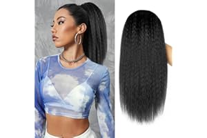 MODSIGHT Yaki Straight Ponytail Extension for Black Women, 14 Inch Black Fluffy Thick Synthetic Yaki Ponytails, Drawstring Yaki Ponytail for Black Women Girls (Natural Black 1B)