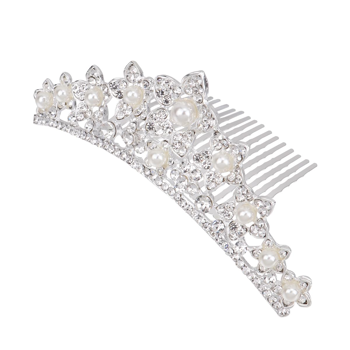 minkissy Rhinestone Pearl Crown Hair Comb Mini Princess Crown Comb Wedding Crystal Tiara Crown Headbands for Wedding Birthday Party (Sliver)