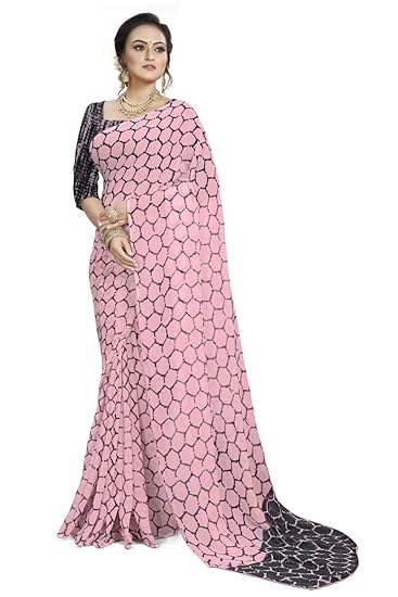 Shreehari Fashion Georgette saree with Blouse Piece Saree (PIKU Pink-Flex Free Size)