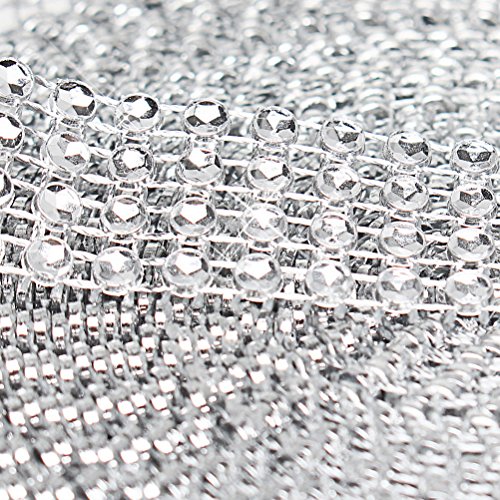 Color Scissor 4 Row 10 Yard Acrylic Rhinestone Diamond Ribbon Roll, Rhinestone Trim For Wedding Cakes, Birthday, Arts and Crafts (Silver)