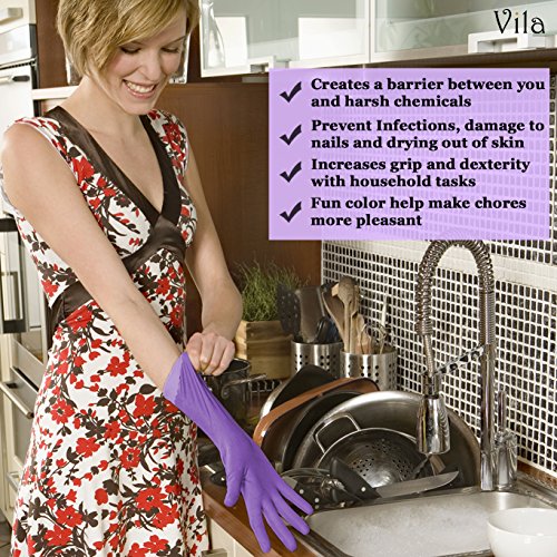 image for Vila Rubber Cleaning Gloves --- (Pack of 3) Durable, Leak-Proof, Punct