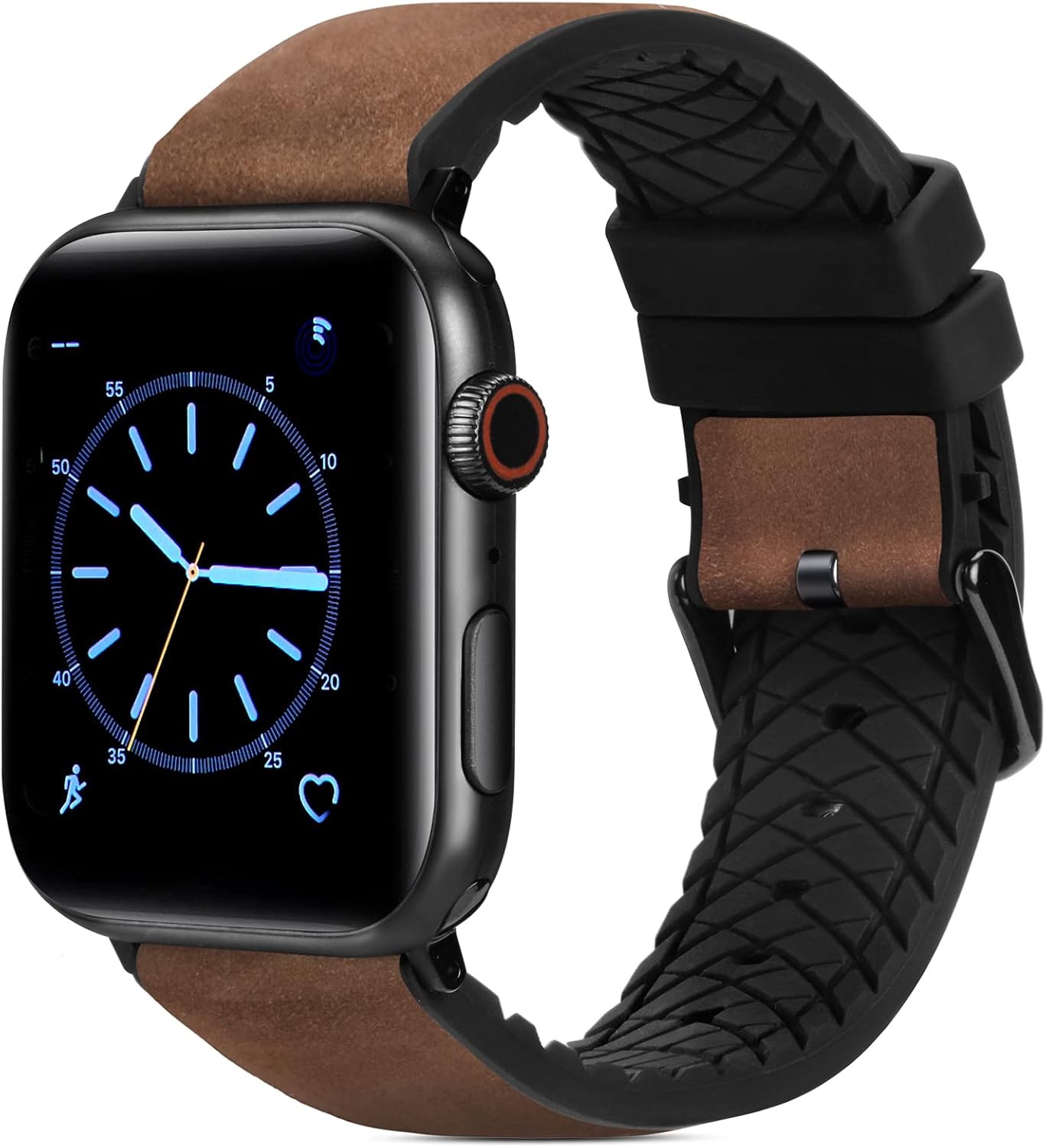 FITWORTH High End Hybrid Band Compatible with Apple Watch Band 42mm 44mm, Silicone + Genuine Leather, Simple, Neat & Sweat Resistant, Suit for Men's Business Casual & Light Sports (Coffee, 42/44)