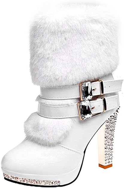 Botas de tacón alto para mujer, hebilla de cinturón de tacón grueso