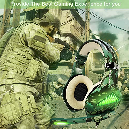 ShinePick 3.5mm PS4 Gaming Headset Wired Bass Stereo Noise Isolation Gaming Headphone with Mic and LED Lights for Xbox one, Playstation 4, Laptop, PC(Camo)