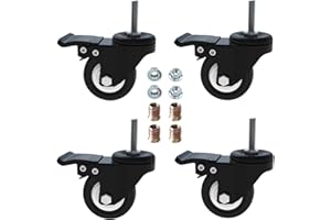AAGUT 1.5" Caster Wheels, Threaded Stem Casters,Screwed Bolt M8x25mm Locking Swivel PU Wheels with Brake,4 Pack Double Bearings No Noise Castors