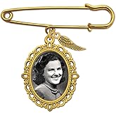 Wedding Boutonniere Oval Bouquet Charm Pin Shiny Gold Angel Wing Photo Charm Mother of The Bride Groom with Photo Resizing Software