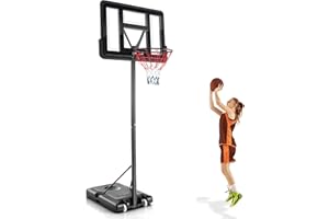 Goplus Portable Basketball Hoop, 10FT Height Adjustable Basketball Goal w/44‘’ Shatterproof Backboard, Outdoor Basketball Sta