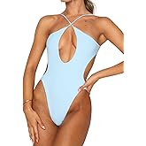 Roevite Sexy One Piece Swimsuit for Women Criss Cross Halter Neck Swimwear Cut Out Bathing Suit Thong 1 Piece Swimsuit