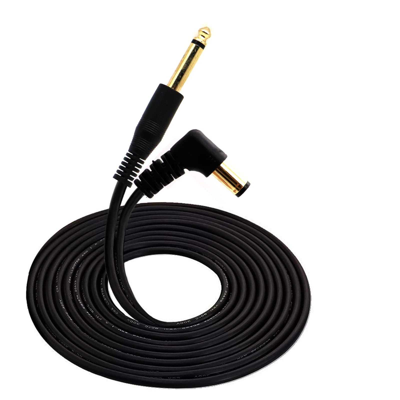 Disscool Tattoo Clip Cord Gold-plated Cable, 6.35mm to 5.5X2.1mm 90 Degree OD 2.2 Connector Silicone Cables for Tattoo Pen, Rotary Tattoo Machine(Black/1.8M)