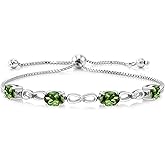 Gem Stone King 2.82 Ct Oval Green Tourmaline E-F Lab Grown Diamond 925 Sterling Silver Bracelet For Women