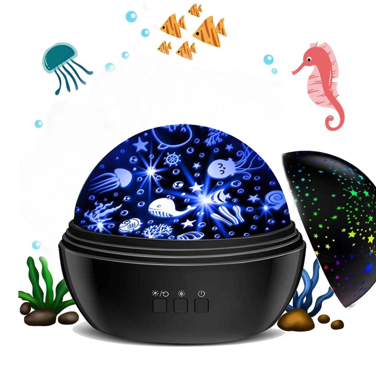 Swhily Baby Light Projector, Star Moon and Ocean Wave Sensory Projector Rotating Lights, Rechargeable Sensory Lights for Girls Boys (Black) — image 1