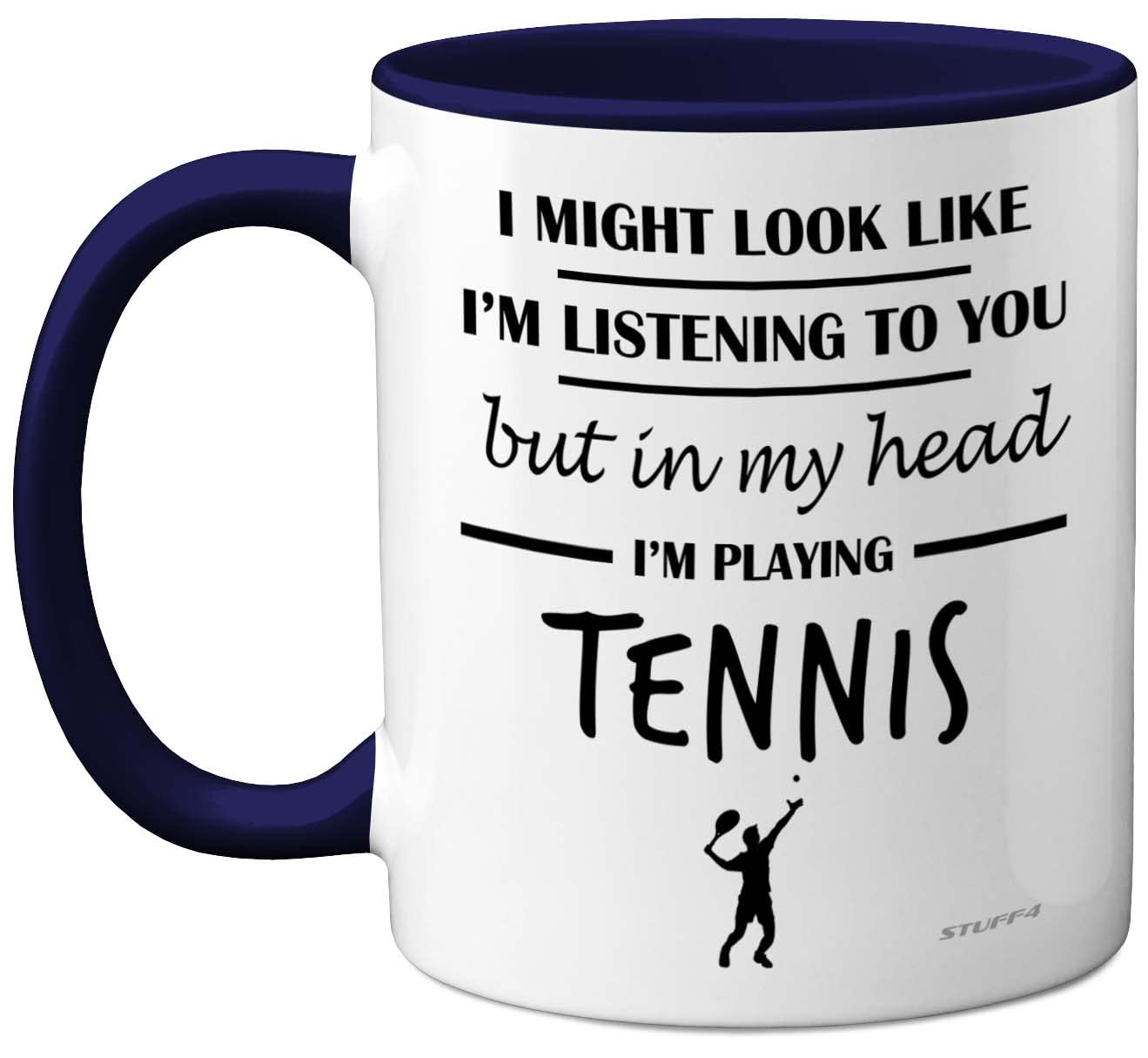 Stuff4 Tennis Gifts for Women Men - in My Head I'm Playing Tennis Mug - Funny Gifts for Players, Lover Presents, 11oz Ceramic Dishwasher Safe Navy Blue Premium Mugs Novelty Cup
