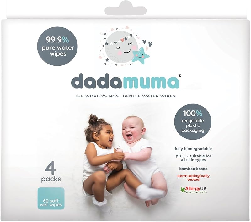 Dadamuma 99.9% Pure Water Baby Wipes 4x60 Allergy UK Approved