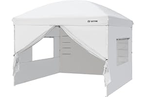 OUTFINE Canopy Tent,Deluxe Dome Gazebo,Outdoor 10x10 Pop Up Canopy with Screen Window Wheeled Bag,Sidewalls with 6 Storge Pockets,Canopy Sandbags x4,Tent Stakesx8 (White)