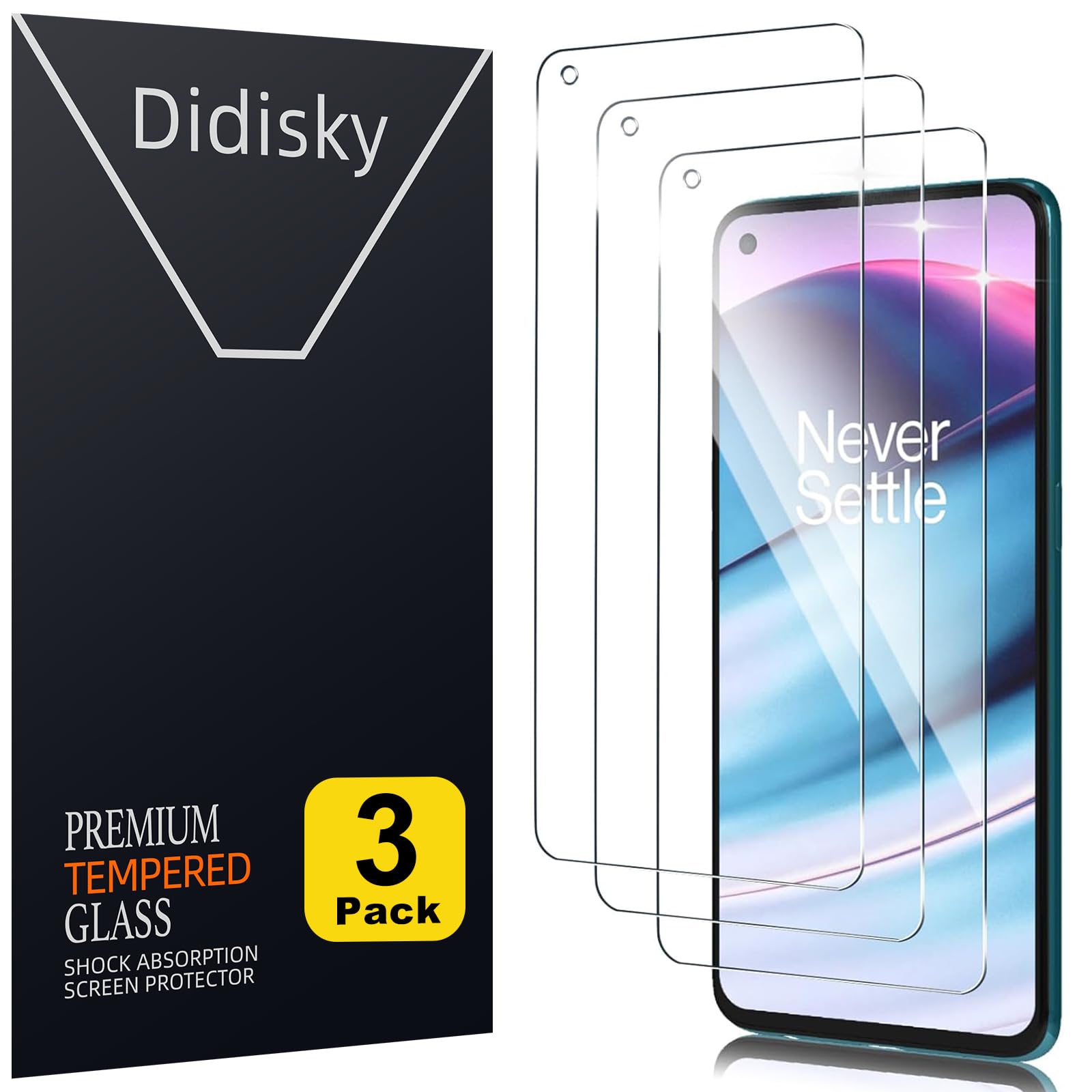 Didisky 3 Pack Tempered Glass Screen Protector for Oneplus Nord CE 5G, Scratch-Resistant, 9H Hardness, No Bubbles, High Definition Screen Protector, Easy to Use