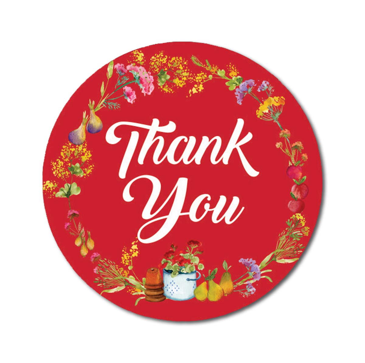 Darling Souvenir Red Floral & Fruit Wreath 1.6 Inches Round Personalized Thank You Stickers-45 Pcs