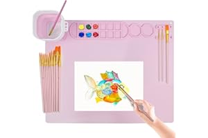 Fitous Silicone Painting Mat, Silicone Mat for Resin Casting, 20"x16" Non-Stick Silicone Sheet, Silicone Craft Mat with Cleaning Cup for Painting, Art, Handmade, Make Mold, and DIY Creations-Pink