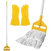 Commercial Mop Handle Heavy Duty, 60" Industrial Mop Stick | Wet Mops Head Replacement Holder with Gloves for Home, Commercial, Industrial, Garage Floor Cleaning