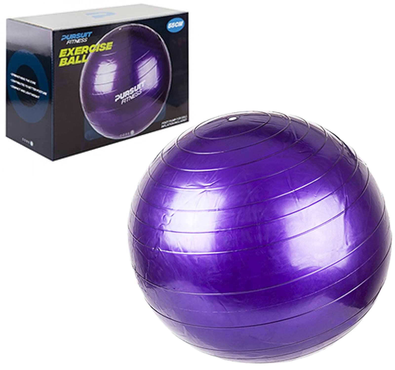 Summit Pursuit Fitness 55cm Exercise Ball Purple Anti-Slip Gym Ball for Fitness, Pilates, Pregnancy, Labour, Yoga Ball with Hand Pump Included