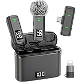 NPTCL Wireless Lavalier Mini Microphone for iPhone Video Recording | Noise Canceling Lapel Lav USB C Mic, LED Digital Charge Display, 35 Hour Charging Case for Vlog Youtube Tiktok Podcast