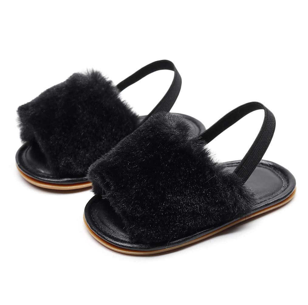 baby fur slides with strap