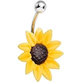 CrazyPiercing Stunning Sunflower Belly Button Ring 14 Gauge