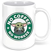 Grubby Garb Baby Yoda No Coffee No Workee 15oz. Coffee Mug Funny Novelty Coffee Mugs,Great Gift Cu Occasion Such as Father's Day,Mother's Day,Christmas,Birthday,Valentine's Day,etc (15oz.)
