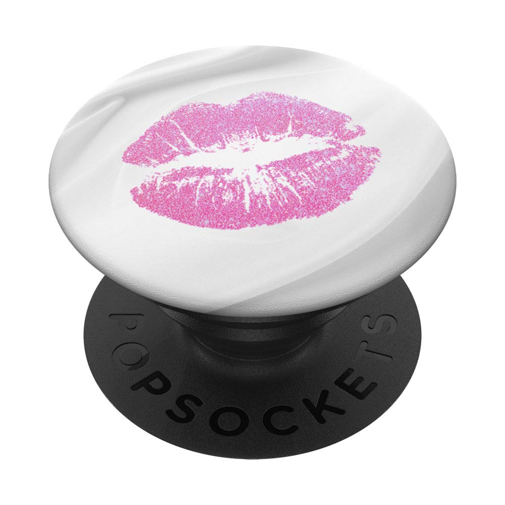 Pink Sexy Lip Gloss White Silk Background - Lipstick Kiss PopSockets PopGrip: Swappable Grip for Phones & Tablets