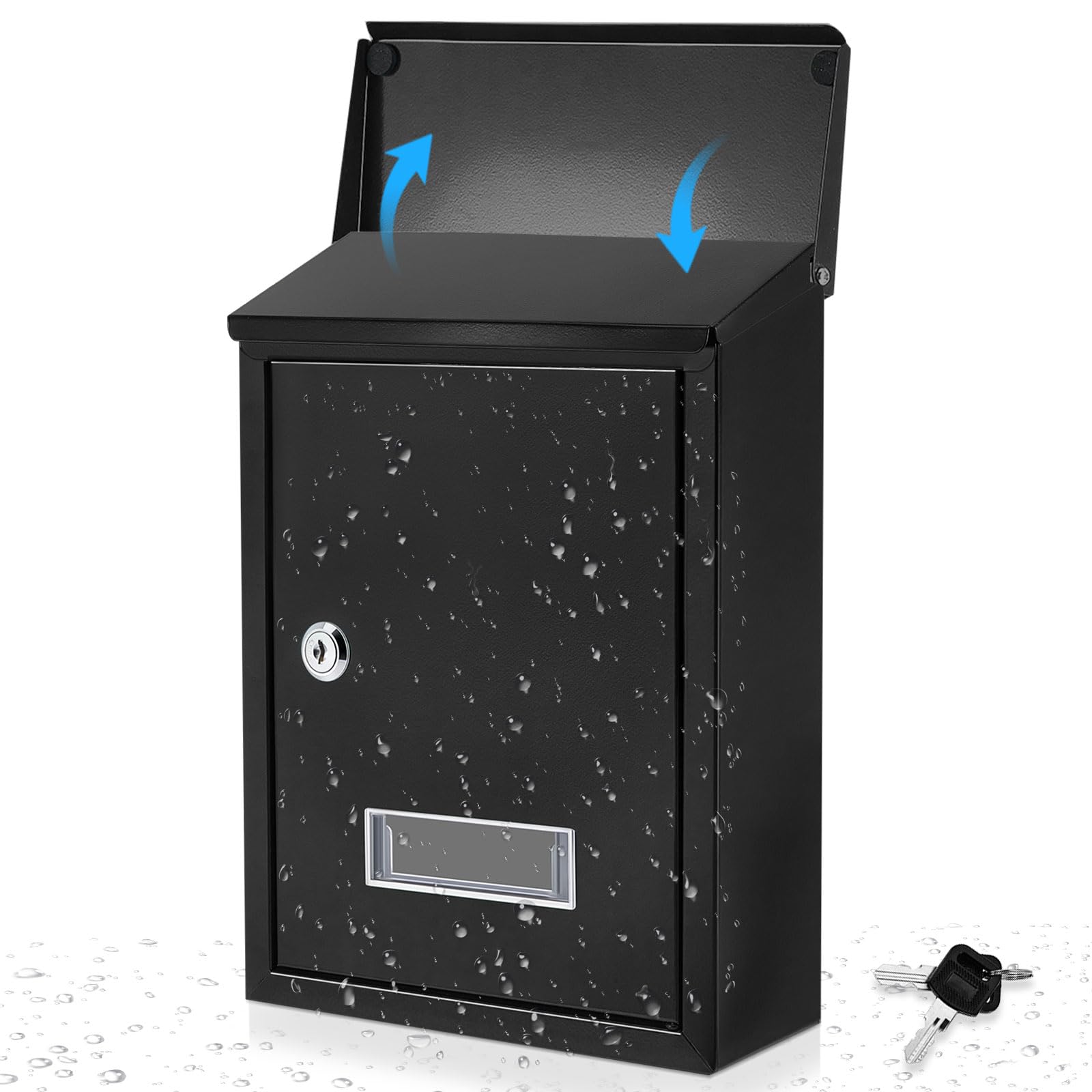 Photo 1 of Amylove Weatherproof Mail Boxes with Key Lock, Security Locking Wall Mount Metal Mailbox with Slot for Outside, Large Capacity for Mail, Packages, Donations, Voting 11. 8"h x 8. 3"l x 2. 8"w, Black