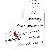 Anniversary Wedding Gifts for Men Women Him Her Sentimental Romantic I Love You Gifts Happy Anniversary Cardinal Gift for Boyfriend Husband Wife Girlfriend Heart Shaped Acrylic Block Plaque Desk Decor