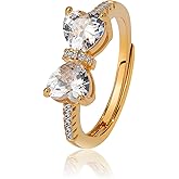 Ceniaioe Engagement and Wedding Cubic Zirconia Rings for Women Double Heart Open Adjustable Ring for Her Silver and Rose Gold Butterfly Gifts for Women Promise Rings for Her Love Eternity Bow Ring